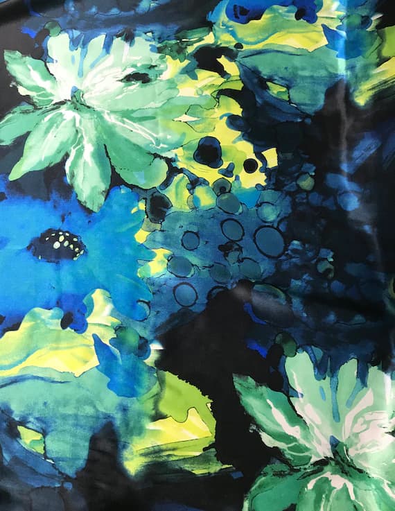 green charmeuse fabric - Big Blue & Green Floral - Silk Charmeuse Fabric