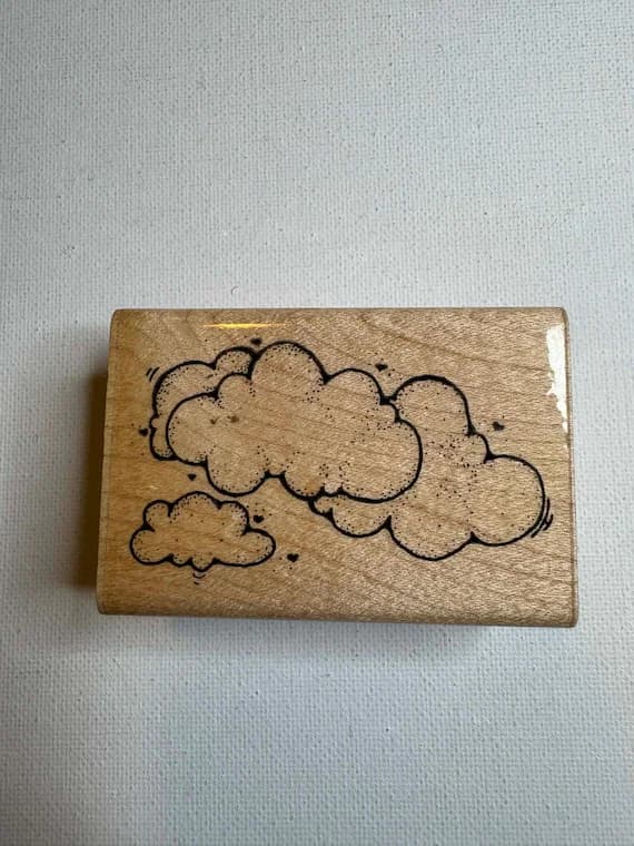 none - 1-7/8"x2-3/4" 1998 Puffy Clouds Wood Mounted Rubber Stamp (J119) By D.O.T.S