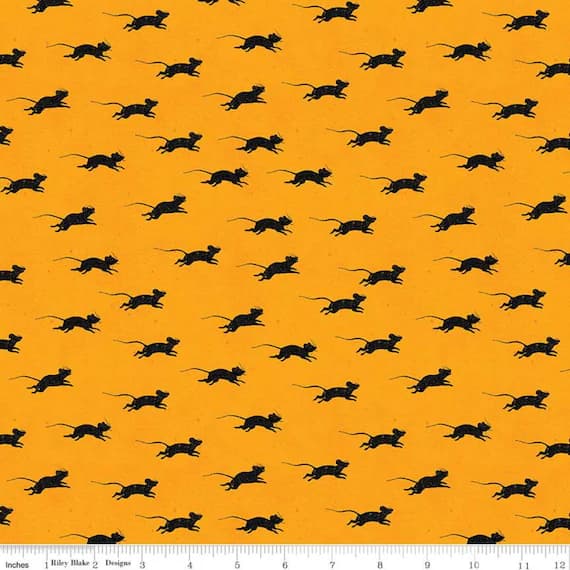 orange cotton fabric - Blind Mice Orange - Goose Tales - by J. Wecker Frisch for Riley Blake Fabrics 100% Cotton Fabric