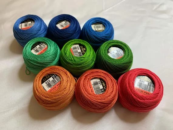 coral none - lot of 9 DMC 116 8 Perle Cotton Thread Balls; Size 8 brand new green coral blue #32