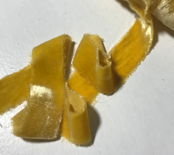mustard none - Hand Dyed Mustard Yellow Silk Velvet Ribbon ( 4 Widths to choose from)