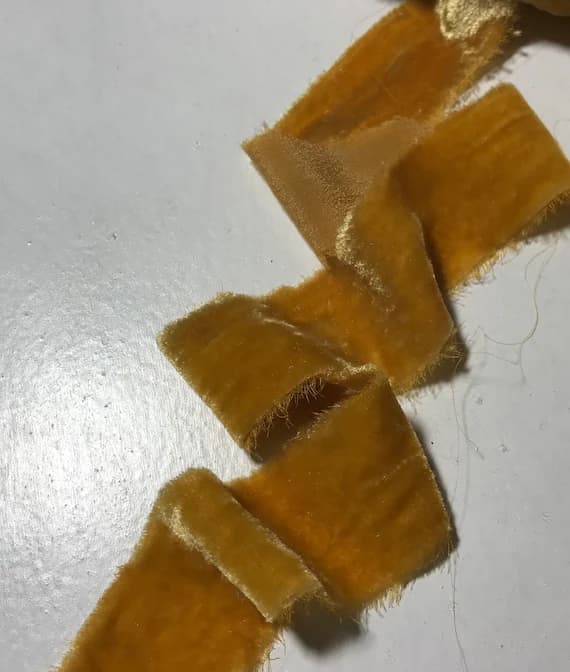 gold none - Hand Dyed Gold Silk Velvet Ribbon ( 4 Widths to choose from)