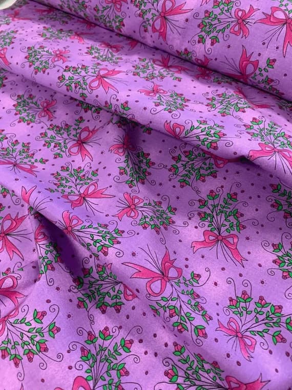 purple none - Purple Bow Bouquet Cotton Fabric Vintage 90's OOP Kari Pearson