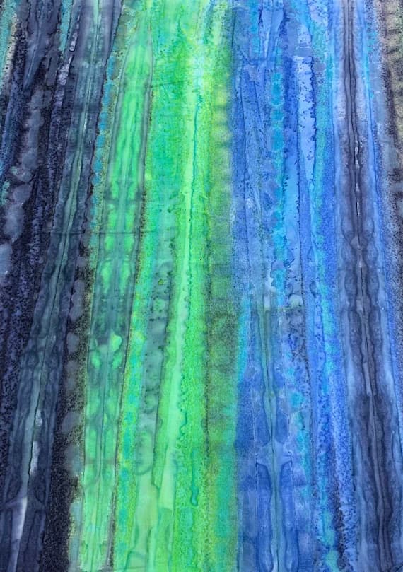 green cotton fabric - Blue Green Watercolor - Color Me Banyan - Banyan Batiks Studio for Northcott Fabric