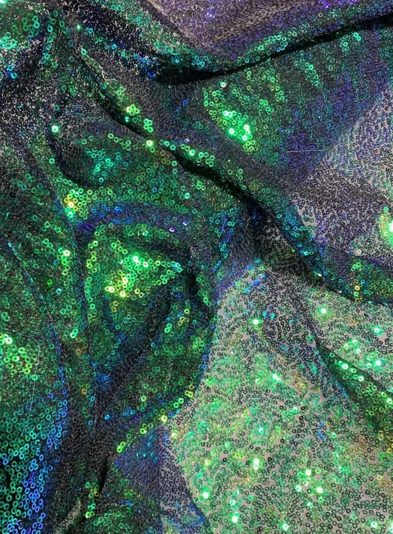 green sequin - Iridescent Purple/Green - Sequin Spangle Sewn on Mesh Fabric