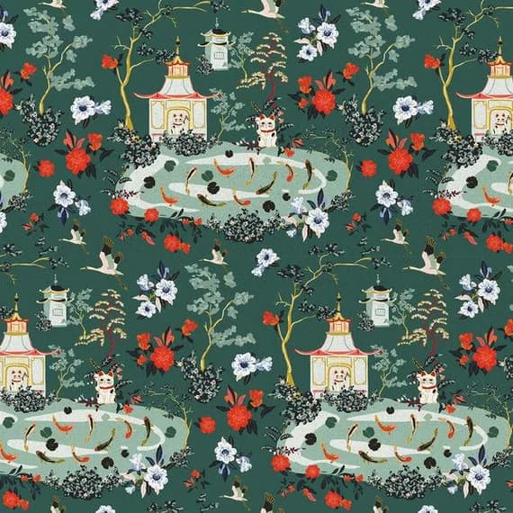 teal cotton fabric - Imperial Garden - Allover Teal - Paintbrush Studio Cotton Fabrics