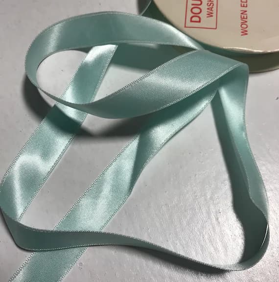 turquoise none - Turquoise 5/8" Vintage Grayblock Double Faced Satin Ribbon