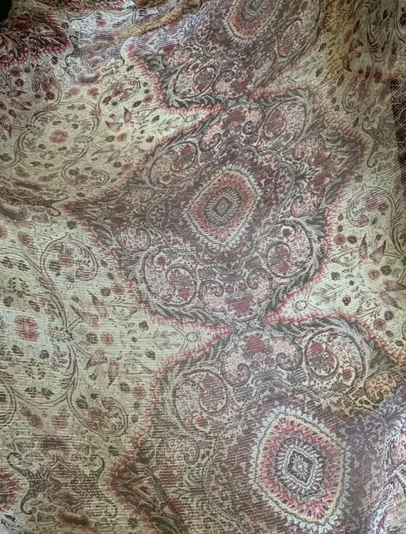 silver chiffon fabric - Mauve Medallions - Crinkle Silk Chiffon Fabric with Silver Lurex