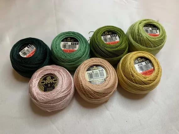 none - lot of 7 DMC 116 8 Perle Cotton Thread Balls; Size 8 new #129 Earth Tones