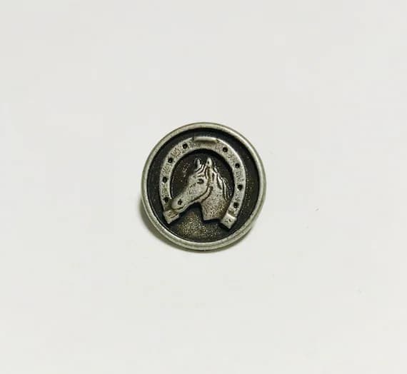 none - Horse with Horseshoe Metal Button - Dill Buttons Brand set of 2 buttons (2 Sizes to Choose From)