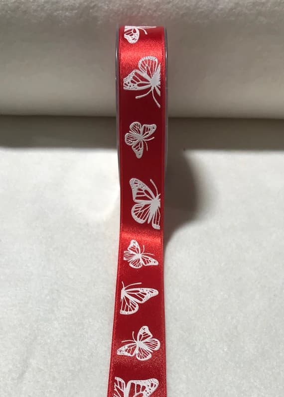 red none - Red Butterfly Satin Ribbon Trim Made in France 1" wide
