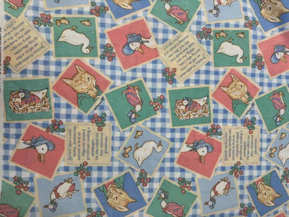 cotton fabric - 18"x22" FQ BEATRIX POTTER Vintage 1997 Cotton Flannel Fabric Frederick Warne & Co Jernima Puddle-duck