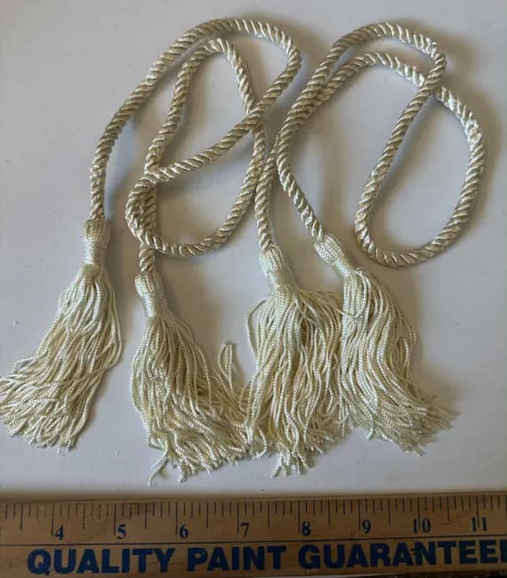 ivory none - Ivory Rayon Cotton Linen Tassel Tieback for Curtains Tie Back Conso New Chainette Set of 2