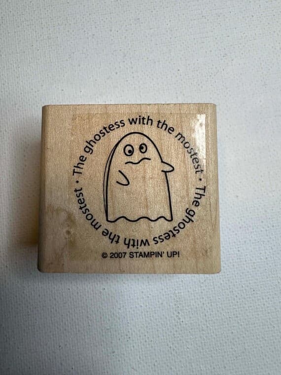 none - 1.5"x1.75" 2007 Ghostess with the mostest Halloween Ghost Wood Mounted Rubber stamp. By Stampin Up