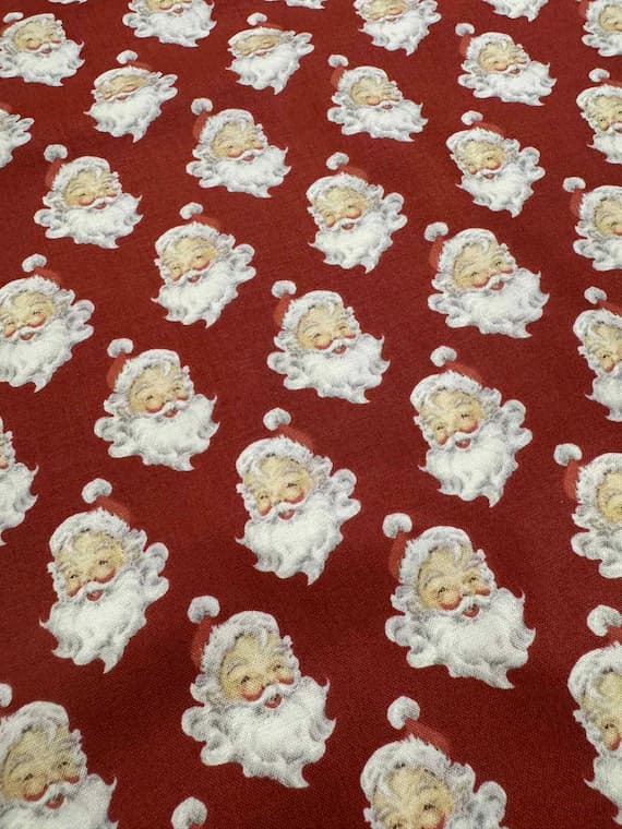red cotton fabric - Merry Little Christmas Santa Heads Red by Riley Blake My Mind's Eye 100% Cotton Fabric Retro Christmas