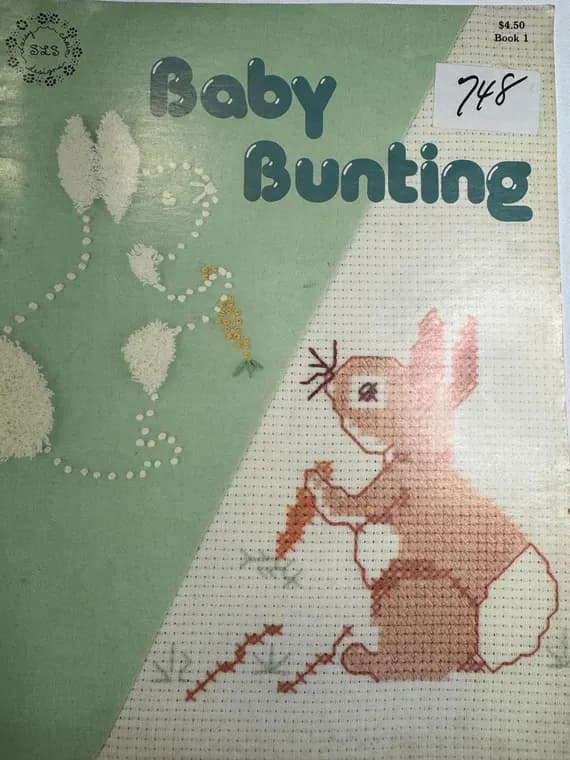 none - Baby Bunting booklet Punch Needle; Cross Stitch & Candlewicking 1983 vintage