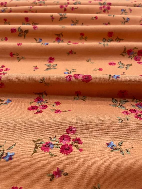 peach linen fabric - Peach with Floral Linen & Rayon Blend Fabric