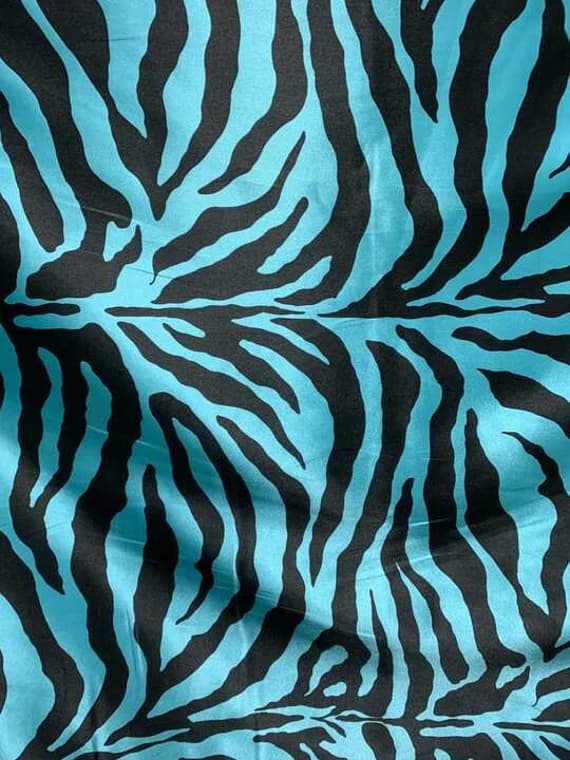 aqua charmeuse fabric - Black & Aqua Zebra Stripes - Faux Silk Charmeuse Satin Fabric