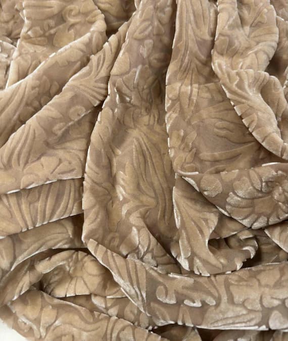 brown velvet fabric - GOLDEN BROWN Floral Burnout Hand Dyed Silk Velvet Fabric