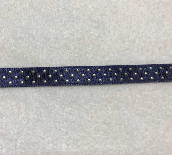 navy none - Navy Blue with Gold Metallic Polka Dot Satin Ribbon Trim Made in France 1/2" wide