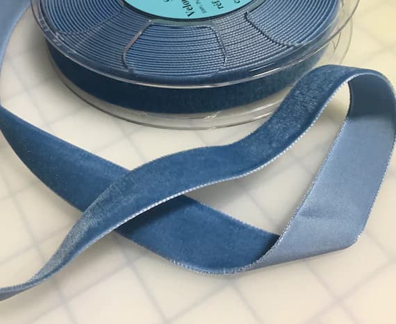 blue none - 1.25 yards DUSTY BLUE French Velvet Ribbon (7/8" wide)