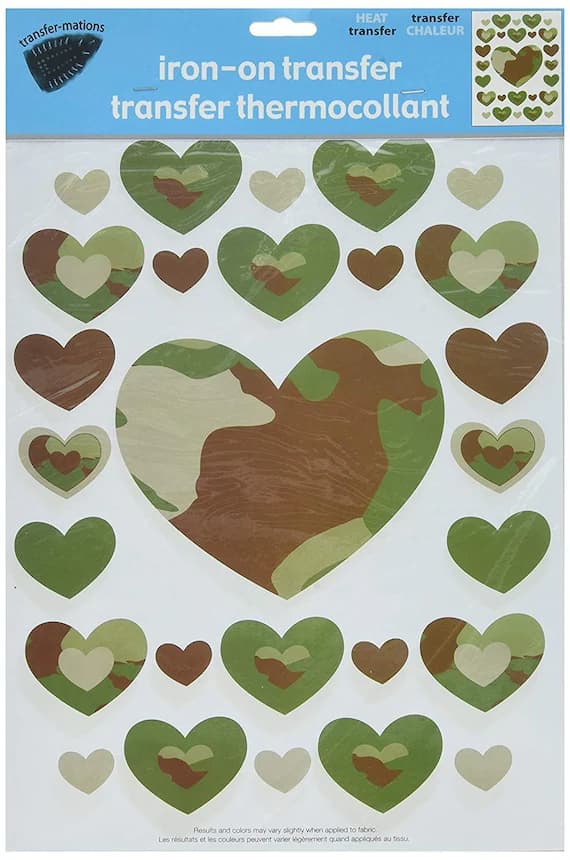 fabric - Iron-On Camouflage Hearts Transfers