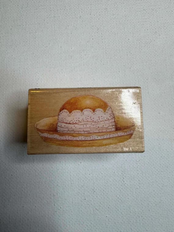 none - 1"x1-7/8" Straw Hat Wood Mounted Rubber stamp (995D06) By All Night Media