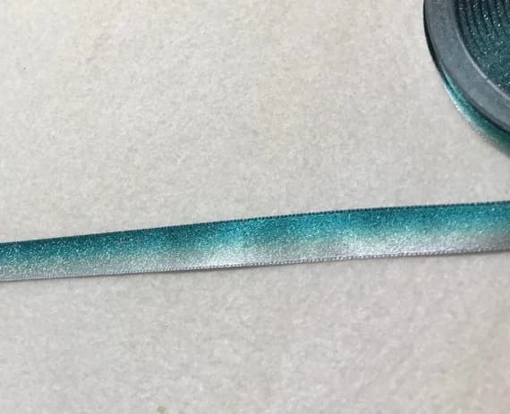silver none - Teal & Silver Ombre Metallic Double Sided Satin Ribbon Trim Made in France 9/16" wide