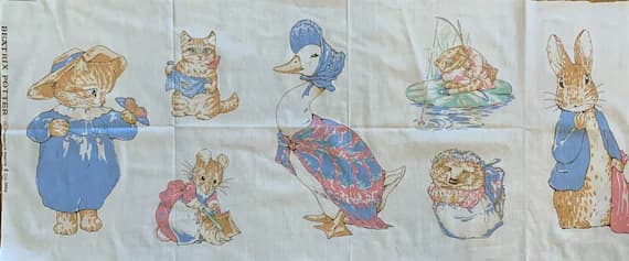 cotton fabric - BEATRIX POTTER Panel Vintage 1992 Cotton Fabric Frederick Warne & Co