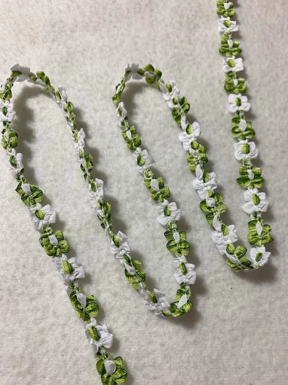 white none - Vintage Buds & Bows Rosette Rococo Green White Ribbon Trim - Made in France