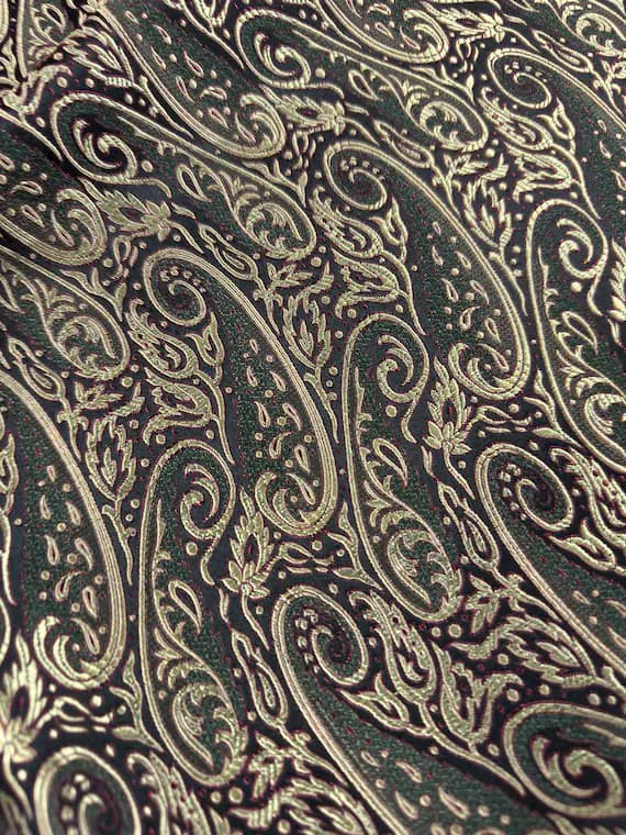 burgundy brocade fabric - Black; Burgundy & Gold Paisley - Silk Brocade Fabric - 1/4 yard increments