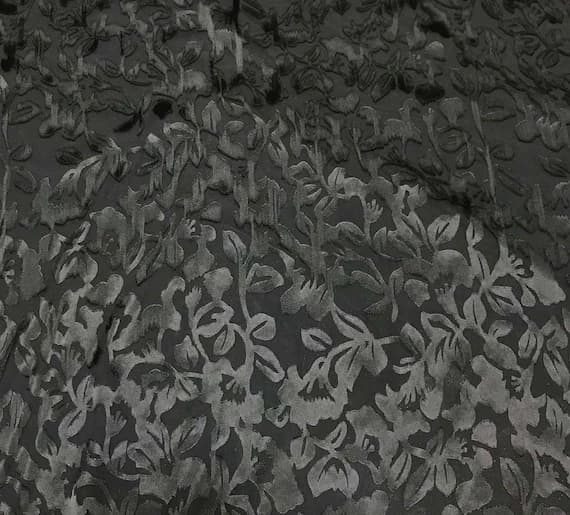 black charmeuse fabric - Burnout Devore Satin Fabric - Black Morning Glory Floral