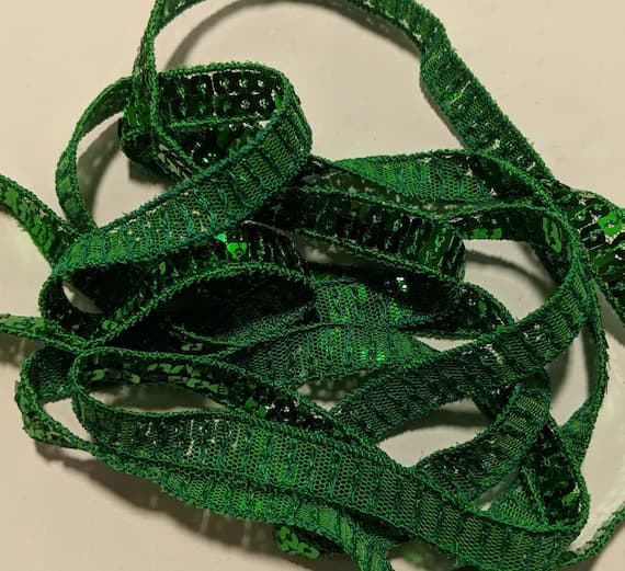 emerald none - EMERALD GREEN French Metallic Double Row Sequin Ribbon (10mm/ 3/8" wide)