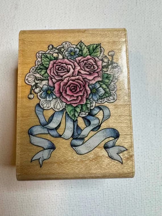 none - 1-5/8"x2-1/4" Rose Bouquet Tussie Mussie Wood Mounted Rubber Stamp (A804D) By Rubber Stampede