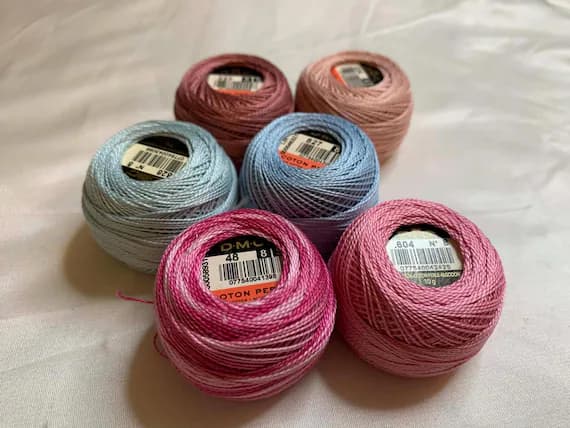 blue none - lot of 6 DMC 116 8 Perle Cotton Thread Balls; Size 8 brand new #54-1 pink & blue