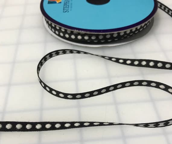 black none - Black & White Polka Dot Ribbon Trim made in France 1/4" wide x 3 yards