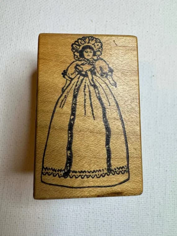 none - 1-3/8"x2" Vintage Doll Wood Mounted Rubber Stamp.