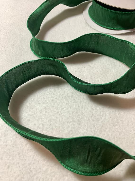 emerald none - Emerald Green Wired Faux Silk Dupioni Ribbon 1.5" wide 2 Yards