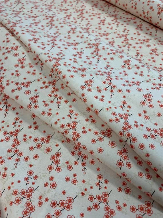 cream cotton fabric - Kimonos & Koi - Japanese Cherry Blossom Cream - Paintbrush Studio Cotton Fabric