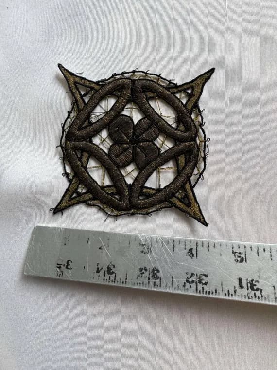 olive fabric - Antique Embroidered Olive Bronze Celtic Knot Flower Applique