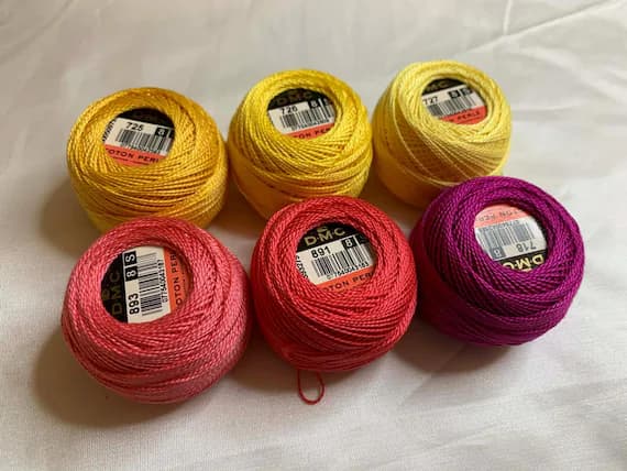 none - lot of 6 DMC 116 8 Perle Cotton Thread Balls; Size 8 brand new bright sunrise #50-1