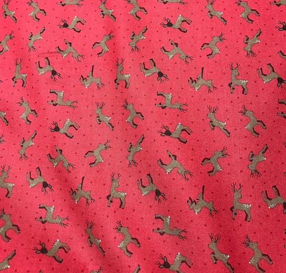red cotton fabric - Small Things Reindeer on Christmas Red - Lewis & Irene Cotton Fabric