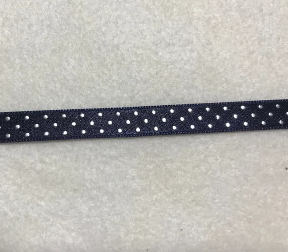 navy none - Navy Blue with Silver Metallic Polka Dot Satin Ribbon Trim Made in France 1/2" wide