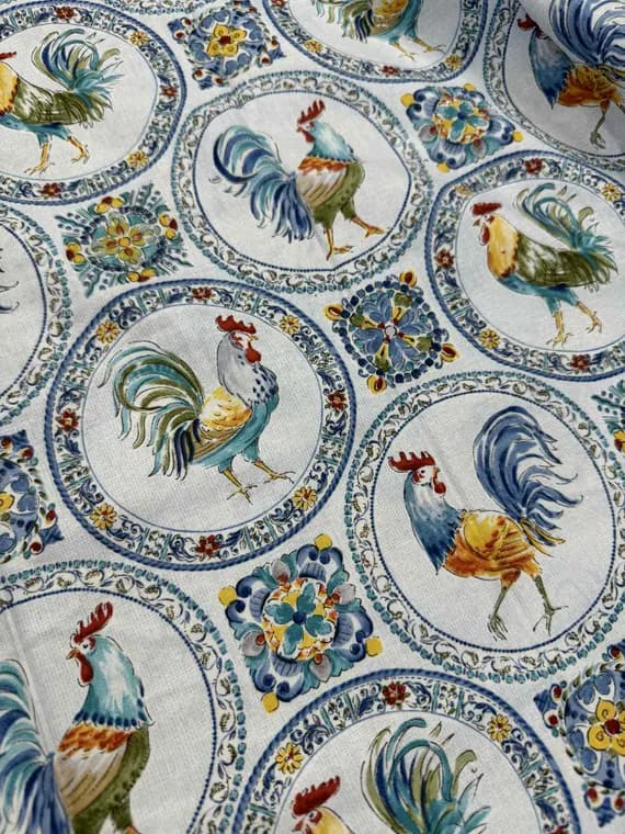 cotton fabric - Roosters Morning Bloom Farmhouse Barn by Wild Apple 100% Cotton Fabric