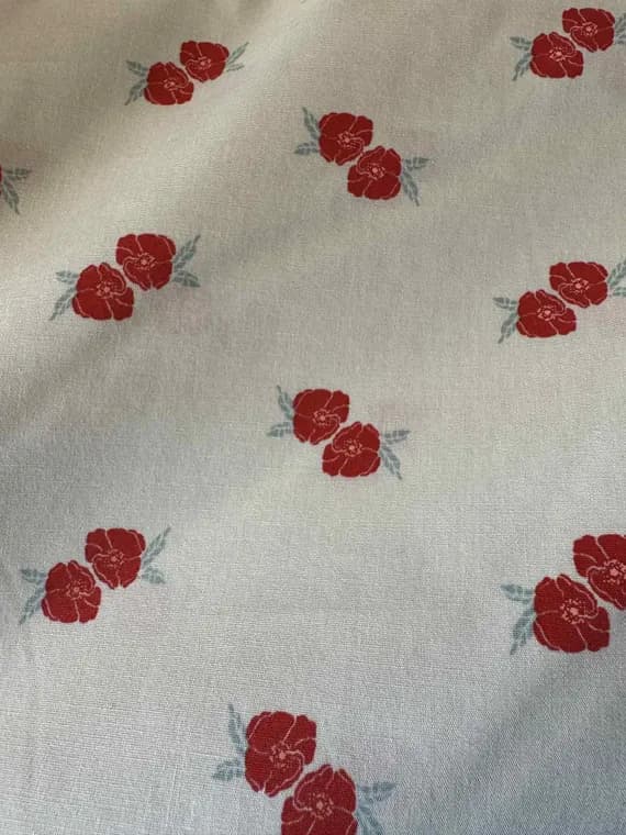 red cotton fabric - Red Flower Stamp Charm - Love Story by Maureen Cracknell for Art Gallery Fabrics - Premium Cotton