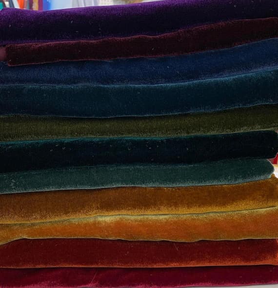 velvet fabric - Silk VELVET Rainbow Jewel Tones Fabric Sample Set Remnants Lot 11 Pieces 6"x45" Each