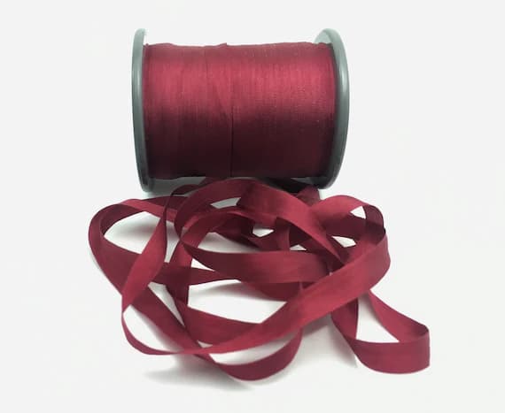 wine none - Pure Silk Embroidery Ribbon Red Wine 7mm 1/4" wide Japan -3 Yards-