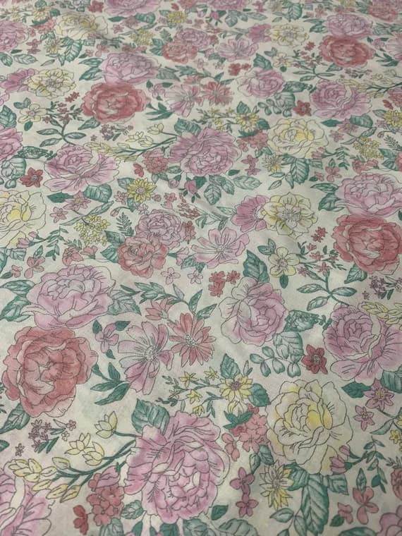 pink cotton fabric - 18"x22" fat 1/4 Pink & Yellow Peony Flower Garden Floral - Cosmo Japan Cotton Lawn Fabric