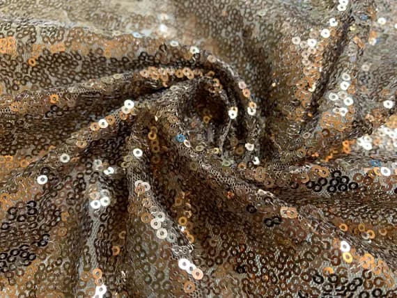 sequin - 10"x30" Remnant - Bronze - Sequin Spangle Sewn on Mesh Fabric
