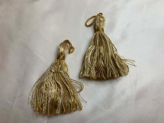 gold none - Gold & Beige 3" Bell Tassel Fringe Vintage New by Conso Set of 2